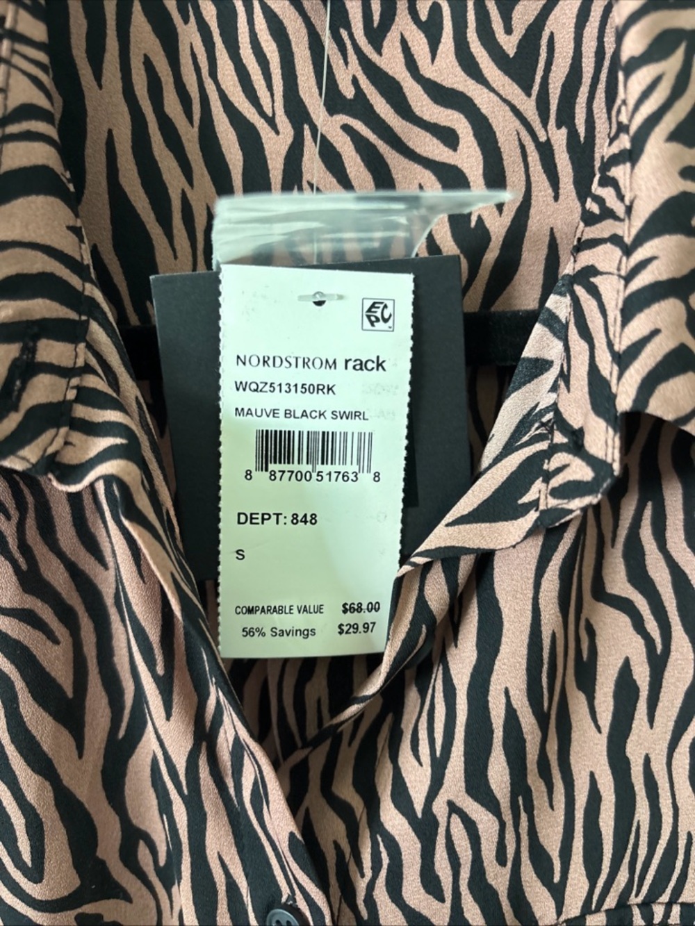 Pleione Mauve and Black Zebra Print Button-Up Blouse - Picture 3 of 9